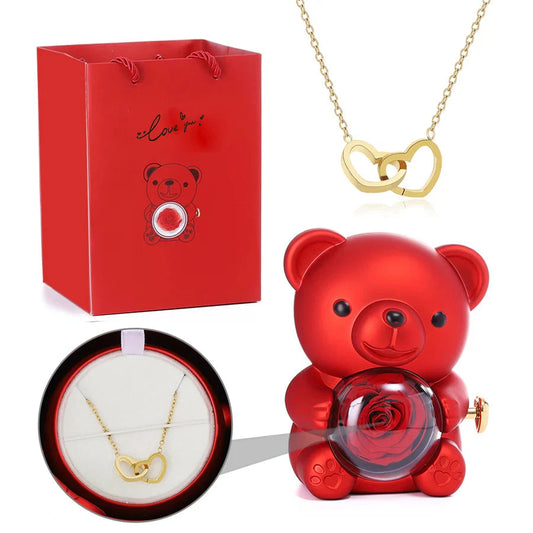 Urso Rotativo com Colar Dois Corações